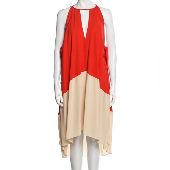 MARC JACOBS Silk Midi Orange & Cream Colorblock Tent Dress US XS/S - Picture 3 of 15